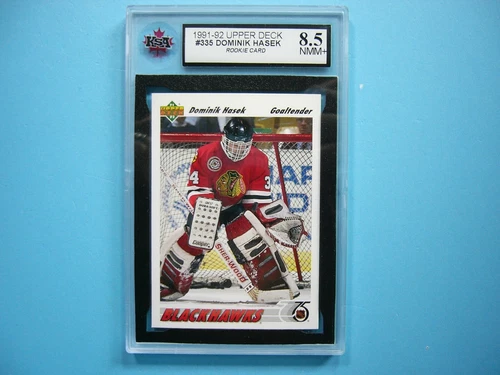 1991/92 UPPER DECK UD NHL HOCKEY CARD #335 DOMINIK HASEK ROOKIE RC KSA 8.5 NMMT+