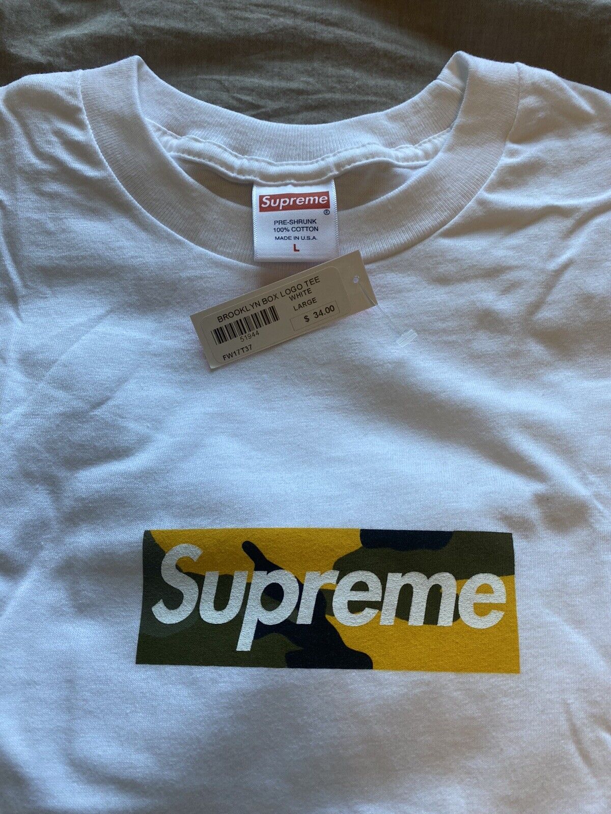 NWT** FW Supreme Brooklyn Box Logo Tee Shirt   Size Large