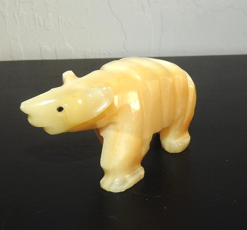 Vintage Hand Carved White ONYX  Polar Bear Figurine Arctic Animal Alaska