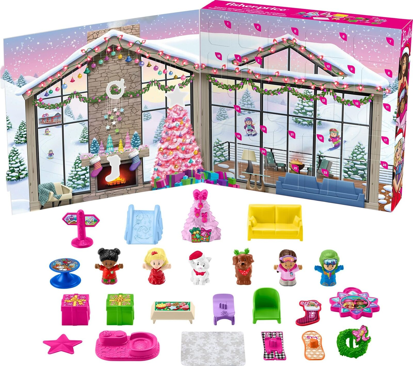 Barbie Advent Calendar Little People Play Set Ski Chalet 24 Surprise Pieces