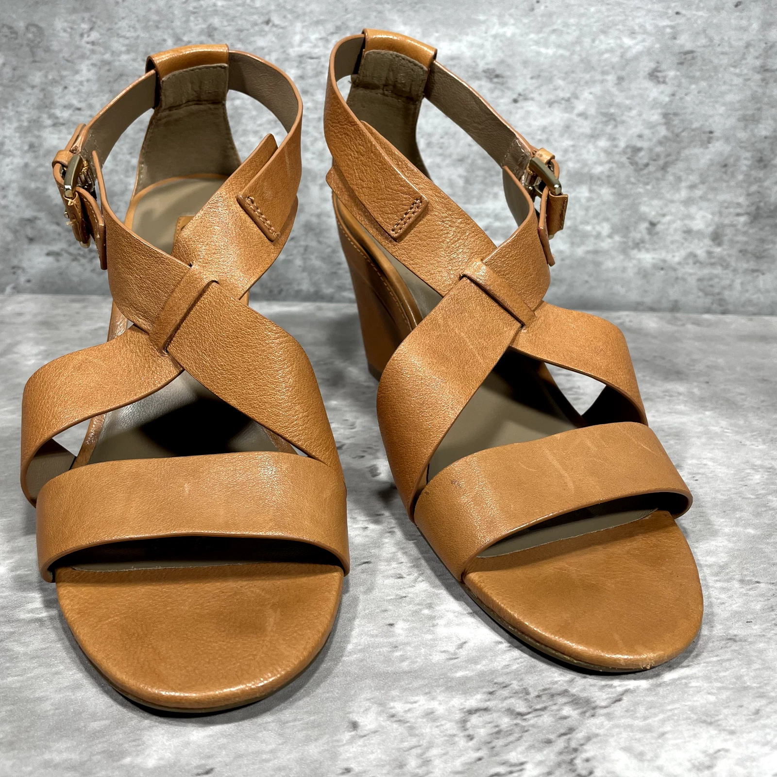 Sandali ECCO donna taglia US 9 9 5 marroni tacco zeppa 3 5" fibbia punta aperta