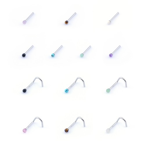 Natural Semi Precious Stone Nose Stud Nose Screw Pin 316LVM Steel Piercing - Picture 1 of 24