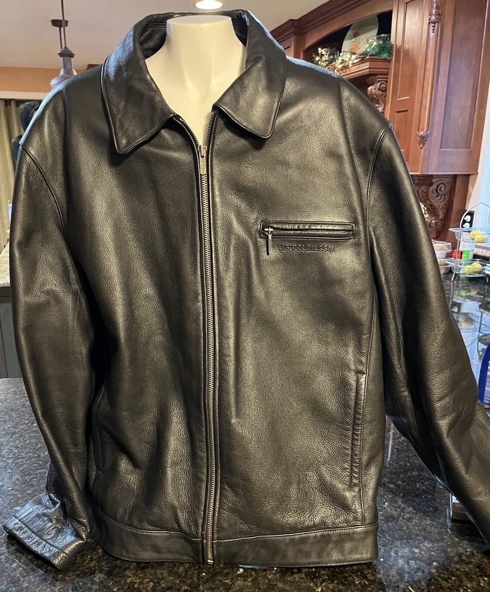 VTG US POLO ASSN Soft LEATHER MENS ZIP JACKET BLACK Mens XXL