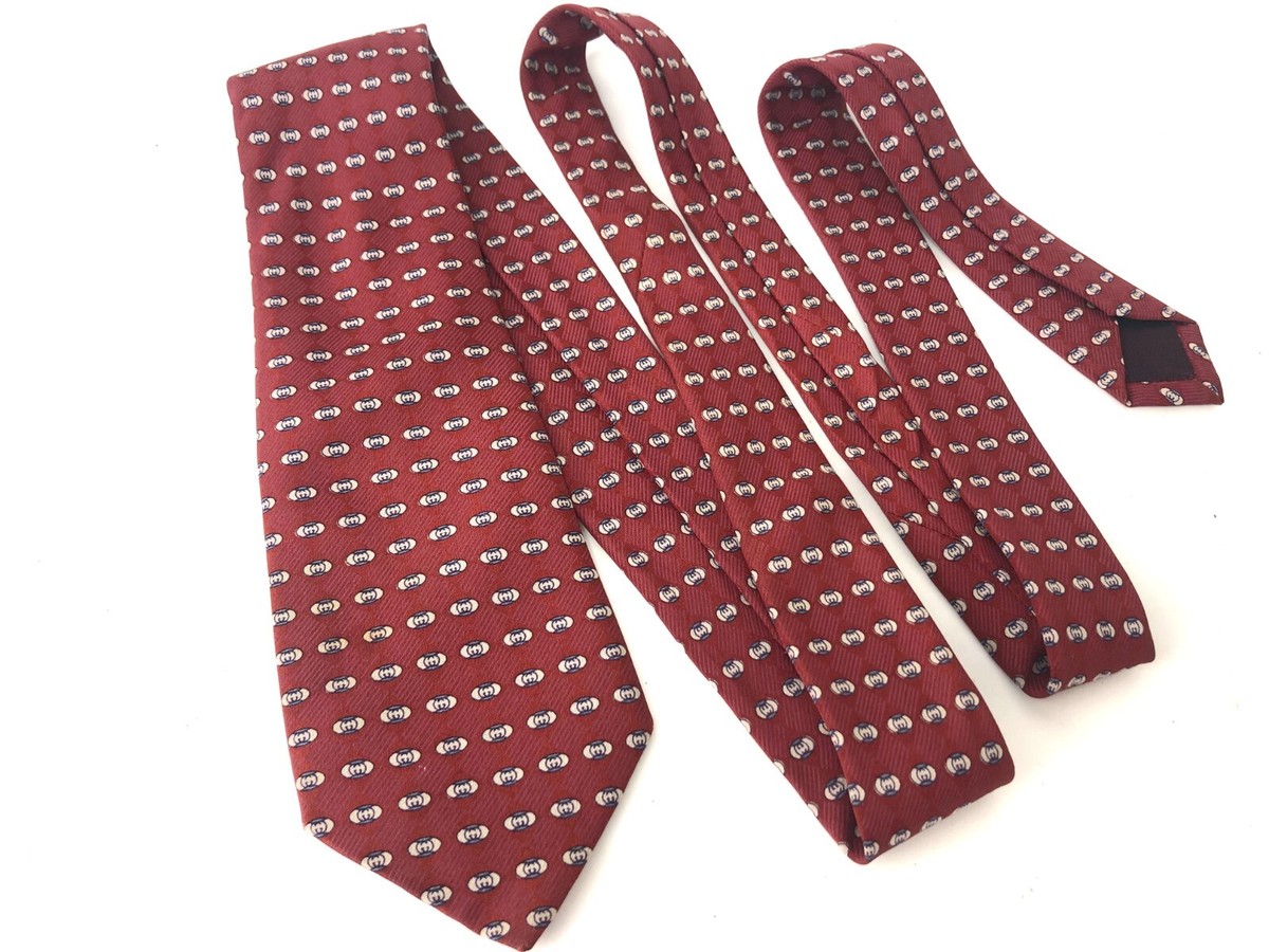 GUCCI 100% Seta Silk Soie Red Logo Pattern Men's Accessories