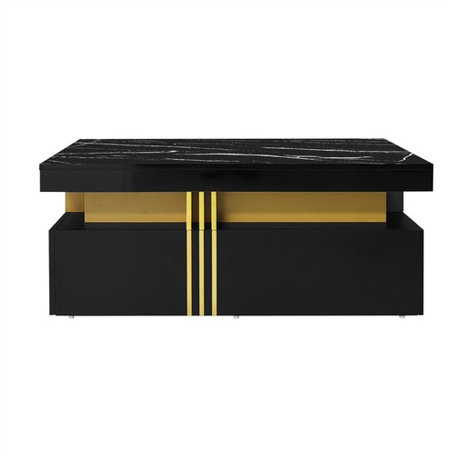 Hochglanz-Couchtisch mit Schubladen Marmor Optik Modern Wohnzimmertisch Schwarz - Bild 11 von 13