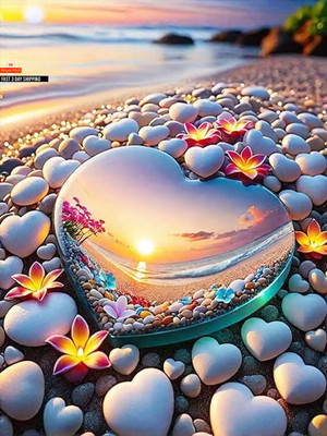 Evershine Diamond Painting Liebe Herz Stein Mosaik Sonnenuntergang Landschaft Bild von R