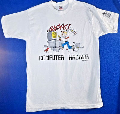 Vintage 90s Computer Hacker White T-Shirt Men's Size Large Single Stich