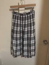 VTG Talbots Petites Black White Plaid Pleated Linen Blend MIDI Skirt Size 4 USA