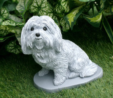 Maltese Morkie Concrete Outdoor Pet Memorial Stone Grave Marker Garden Decor