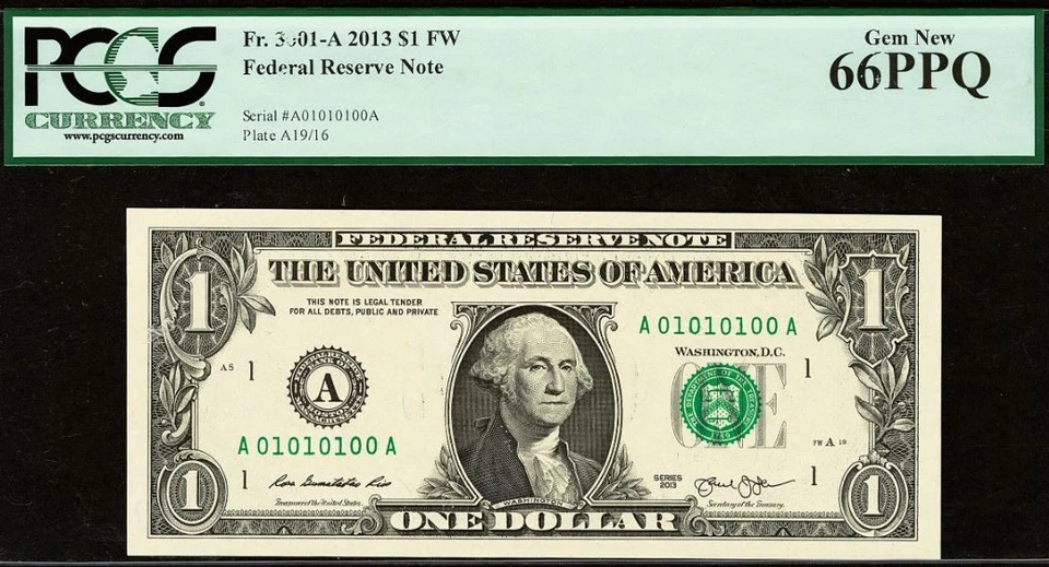 2013 $1 Federa Reserve Note PCGS 66PPQ - Fancy Binary Serial Number 01010100 - Image 2 of 3