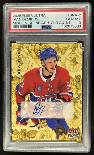 2025-26 Fleer Ultra Ivan Demidov Gold Mise-En-Scene Rookie RC Auto #1/1 PSA 10