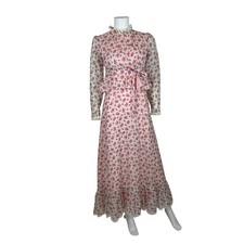 Vintage 70s Prairie Maxi Dress XS Pink Floral Print Matching Outfit Set Cottagec