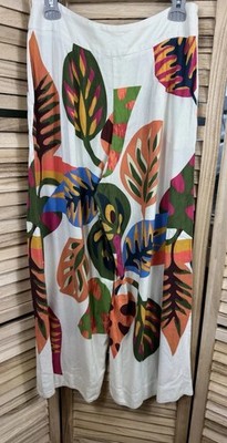 FARM For Anthropologie Pants Womens Small Multicolor Tropical Wide Leg Cropped