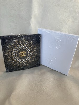 AUTHENTIC CHANEL Navy Gold White Square Note cards; set of 10 with envelopes 