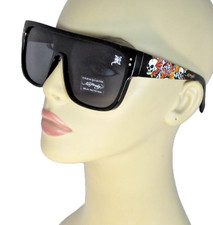 ED HARDY Glossy Black 1-pc Lens Sunglasses Classic Skull  Roses Tattoo Design
