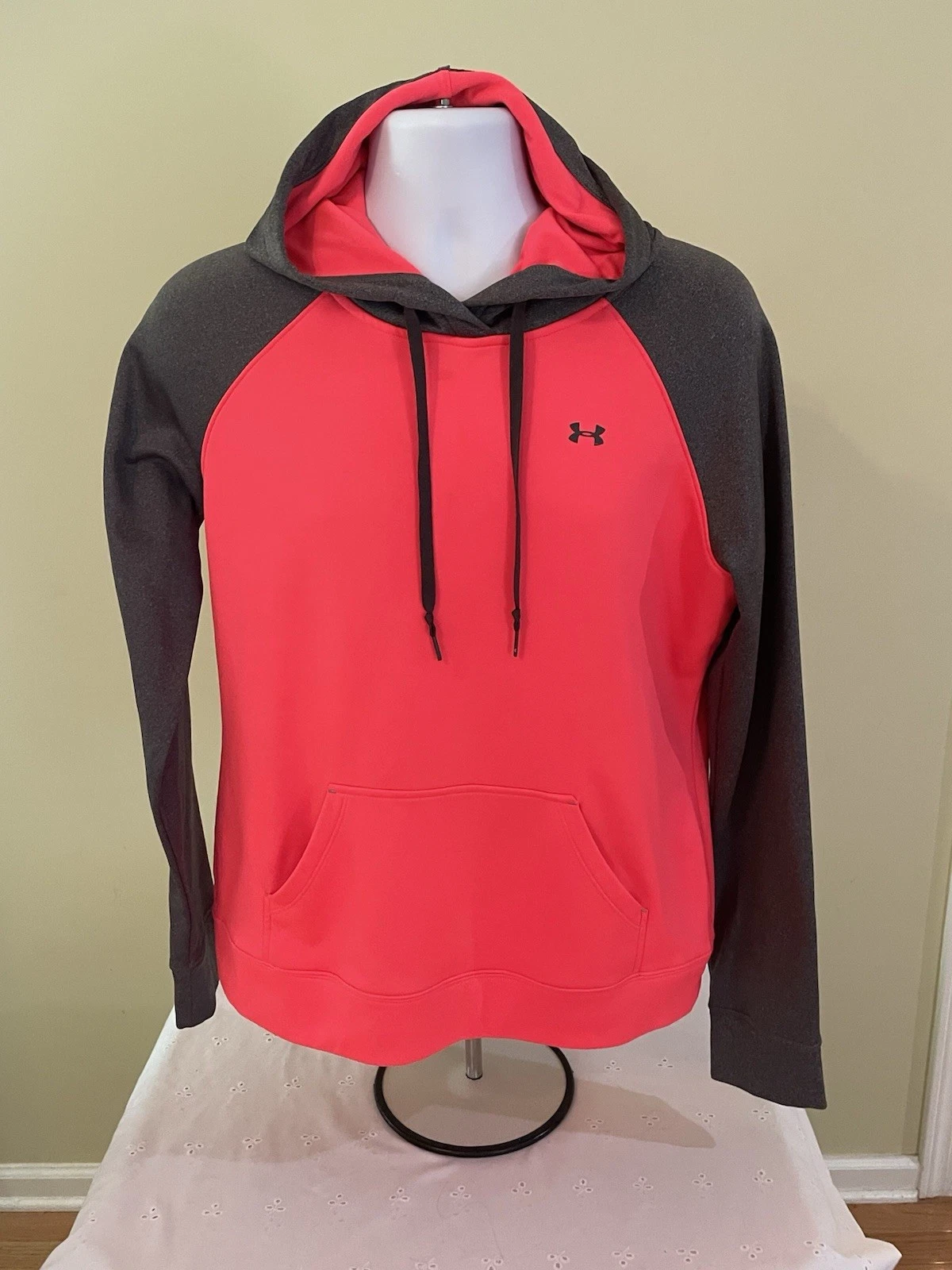 Under Armour Women's Coldgear Fleece Orange & Gray Hoodie Sweatshirt in Size L