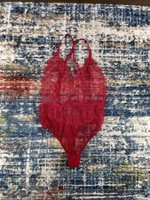 Victoria’s Secret Red Lace Halter Style Teddy Bodysuit Womens Sz XS