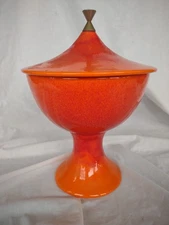 MCM Royal Haeger Covered Compote Atomic Orange R1730