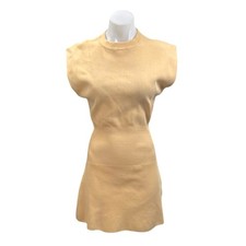 Zara Women's Yellow Ribbed Knit Mock Neck Short Sleeve A Line Mini Dress Size S