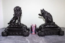 Maitland Smith Bronze Dog & Cat Sculptures After Louis XV Jacques Caffieri Works