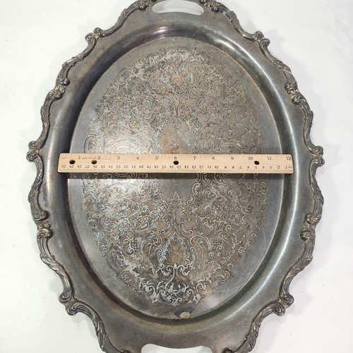 VTG Wallace 1100-2 Silverplate Waiter Tray 21"x15" Oval Serving Platter Ornate - Picture 8 of 14
