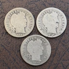 Lot of 3 Barber Dimes 1892, 1894, 1898 Philadelphia 90% Silver Coins (018)