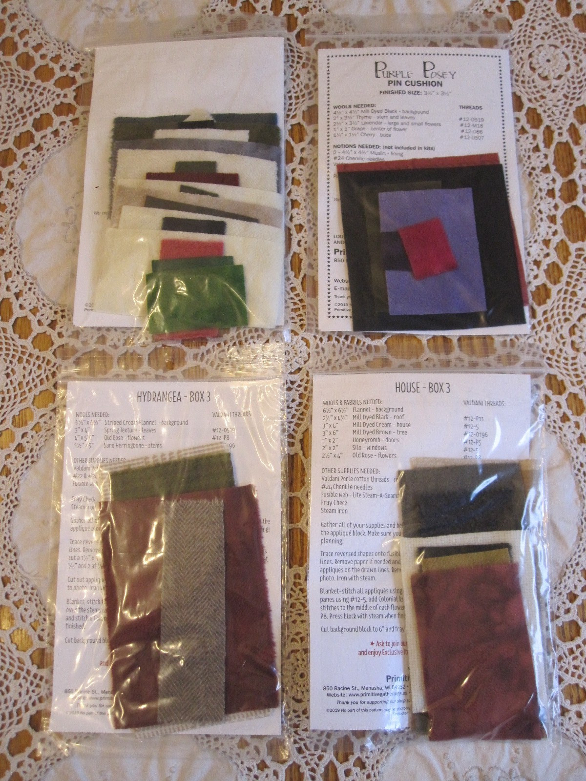 Primitive Gatherings WOOL BOX Applique Patterns Kits Fabric Accessories Extras 3