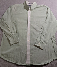 Paul Fredrick Men's Green Striped Button Down Dress Shirt / Size 17.5-34