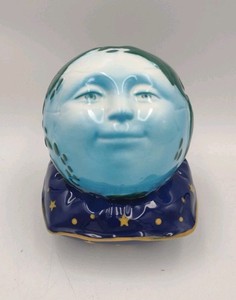 Vintage Globe Earth Man Celestial Clay Art Coin Bank -moon star