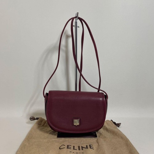 Celine Leather Shoulder Bag Bordeaux Triomphe Pre-owned From Japan