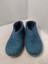 Glerups Women's Slip On Slippers Leather Sole Blue Wool 37 ii
