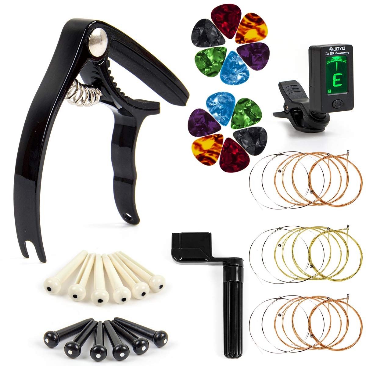 Set accessori chitarra 3 in 1 incl. con 3 set di corde, accordatore, capotasto nuovo foto 3