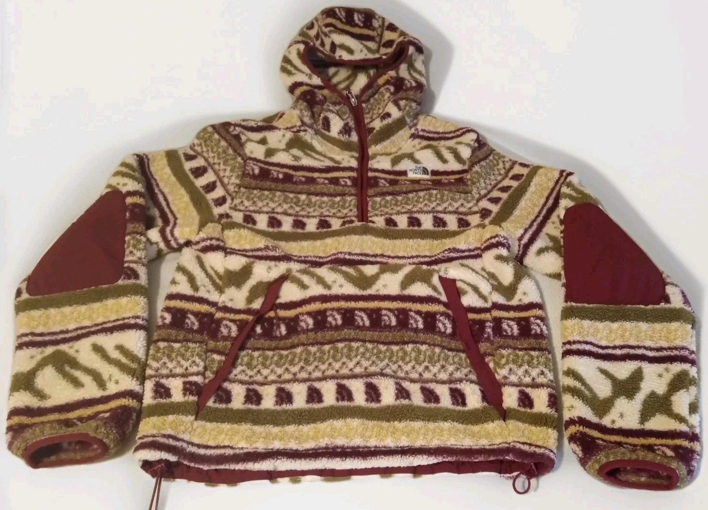 The North Face Campshire Hoodie Men’s Medium Maroon Beige Aztec Logo