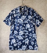 Go Barefoot 1/2 Button Hawaiian Shirt Mens XL Tall Blue Cotton Tropical USA Made