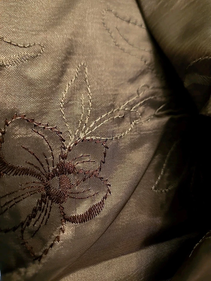 Cortina de Ducha Naomi Marrón Verde Salvia Bordada Tela Floral NUEVA Foto 4 de 4