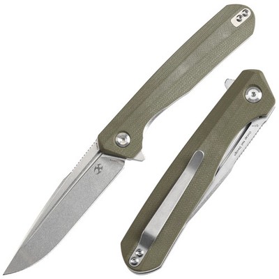 Kansept Knives Messer Qilin Flipper Olive Green Taschenmesser 154CM Ostap Hel