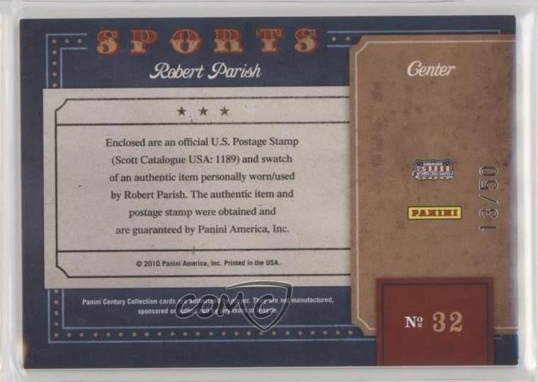 2010 Panini Century Collection Version 1 Materials /50 Robert Parish Auto HOF - Image 2 of 2