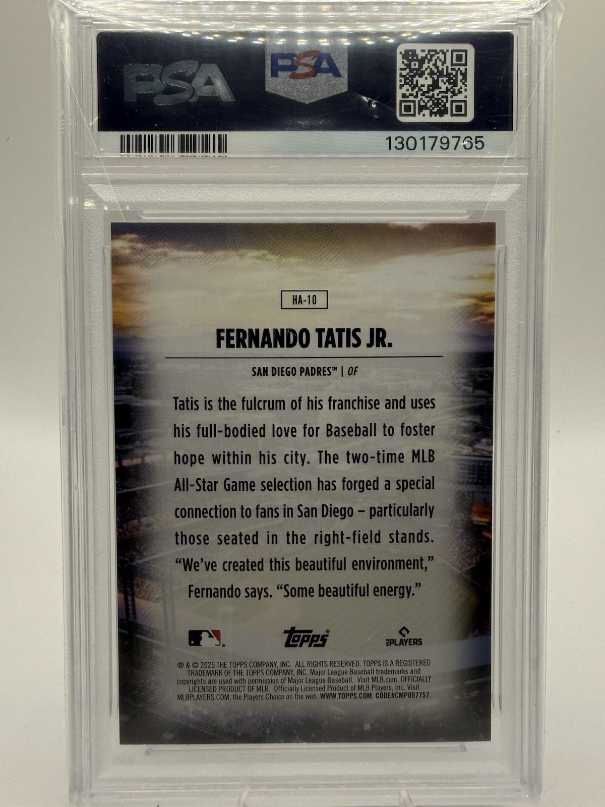 Topps 2025 Fernando Tatis Jr. Home Field Advantage #HA-10 PSA 10 Padres view 2