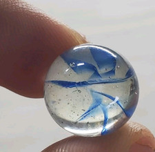 Vitro Agate Blue 6 Vein Full Bloom Cats Eye Cage Iridescent Marble 16.2mm Vtg