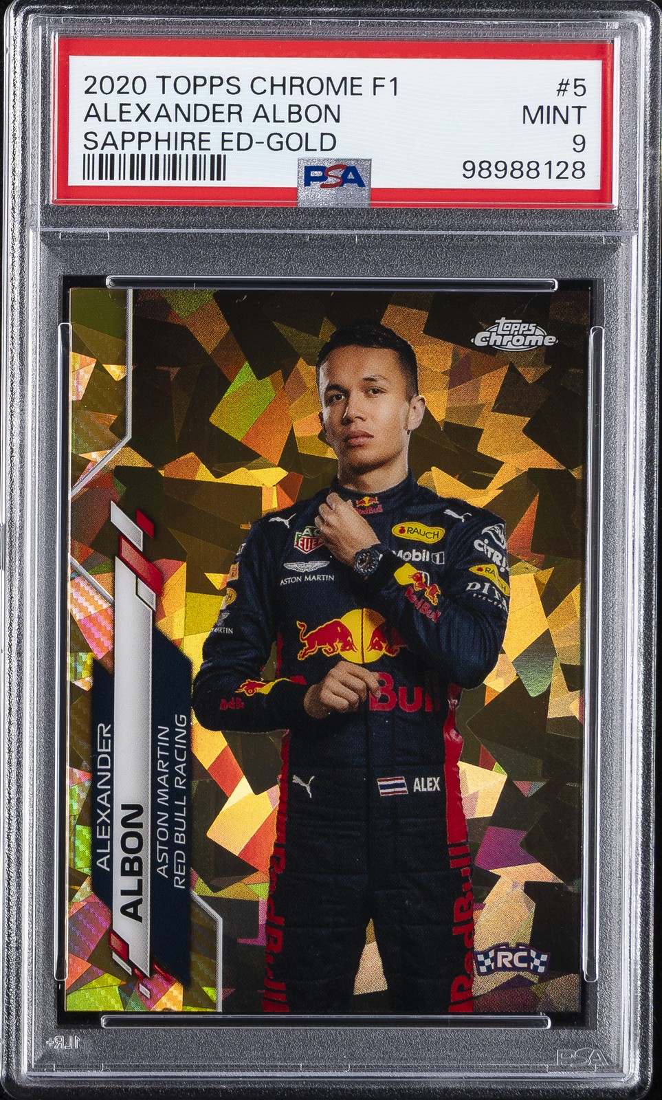 2020 TOPPS CHROME FORMULA 1 SAPPHIRE ED GOLD #5 ALEXANDER ALBON 45/50 PSA 9