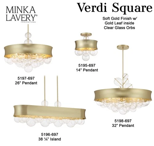 Minka Lavery 5195 Verdi Square 3 Light 14"W Convertible Pendant / - Soft Gold / - Picture 4 of 10