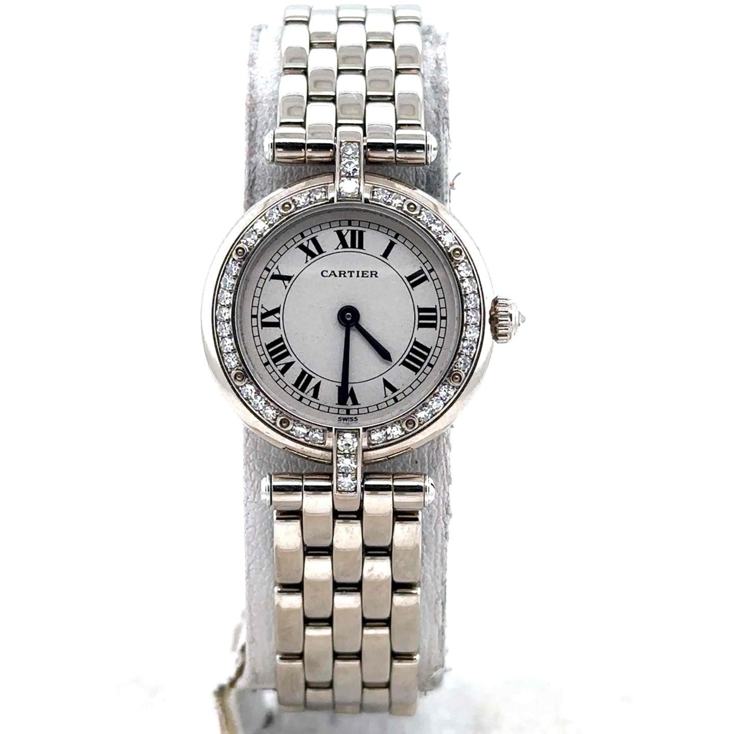 Cartier Vintage Panthere Diamond Bezel 18k White Gold Quartz Watch
