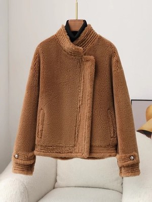 Womens Sheep Shearing Jacket Short Fur Integrated Lamb Wool Coat Sz