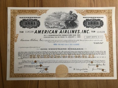 Historische Anleihe 1974 American Airlines - 1000$ Bond - Luftfahrt Rarität Deko - Bild 1 von 2