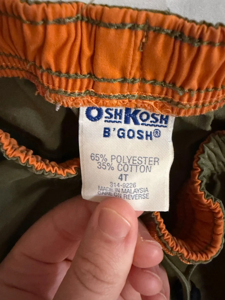 Pantalones Cortos Carga 4T Vintage OshKosh B’gosh Niños Verde Oliva Naranja Borde Cordón Foto 4 de 4