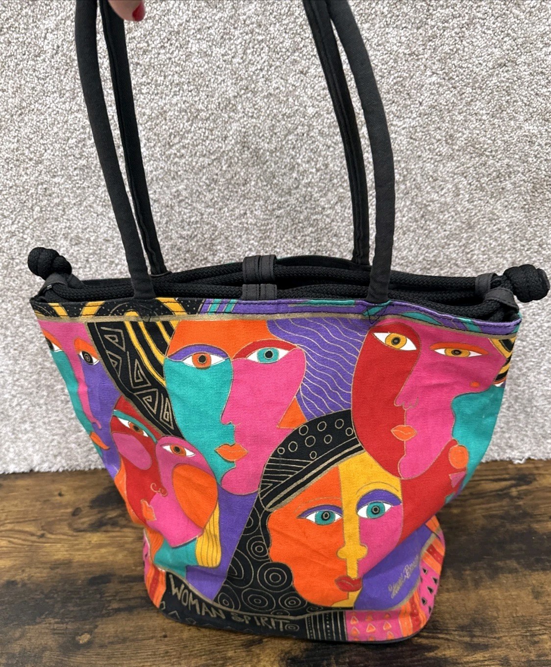 Laurel Burch Sun N Sand Large Tote Hearts Friends People Faces Rope Art Bag