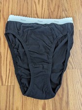 Vintage Danskin Cotton High Hi Cut USA made panties black elastic briefs S