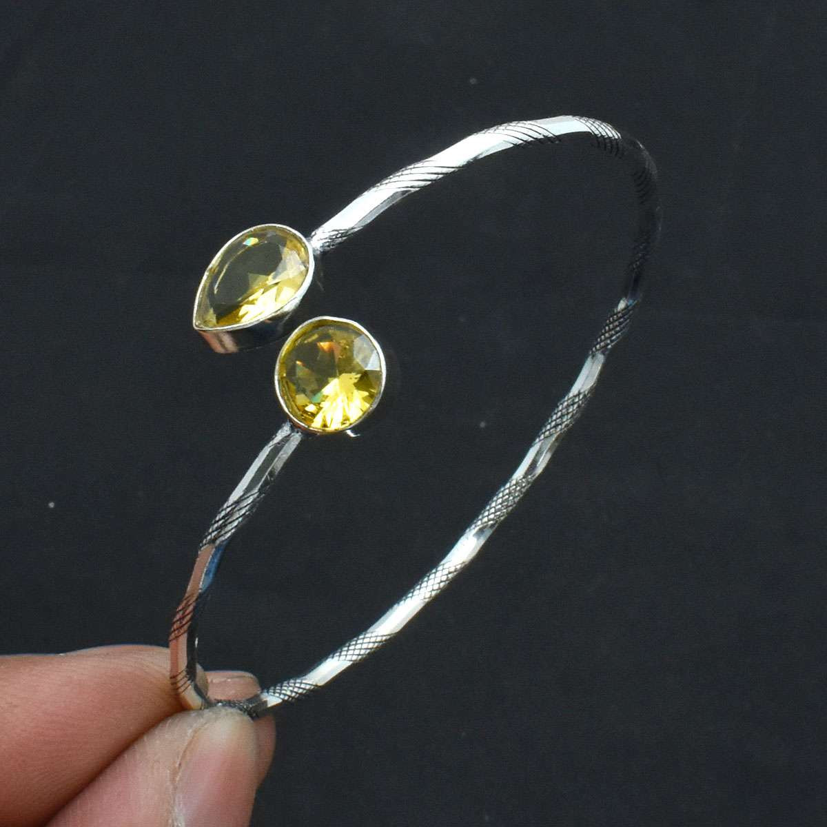 Adjustable Citrine Gemstone Handmade Ethnic Bangle Jewelry 6 Gms AB 72584