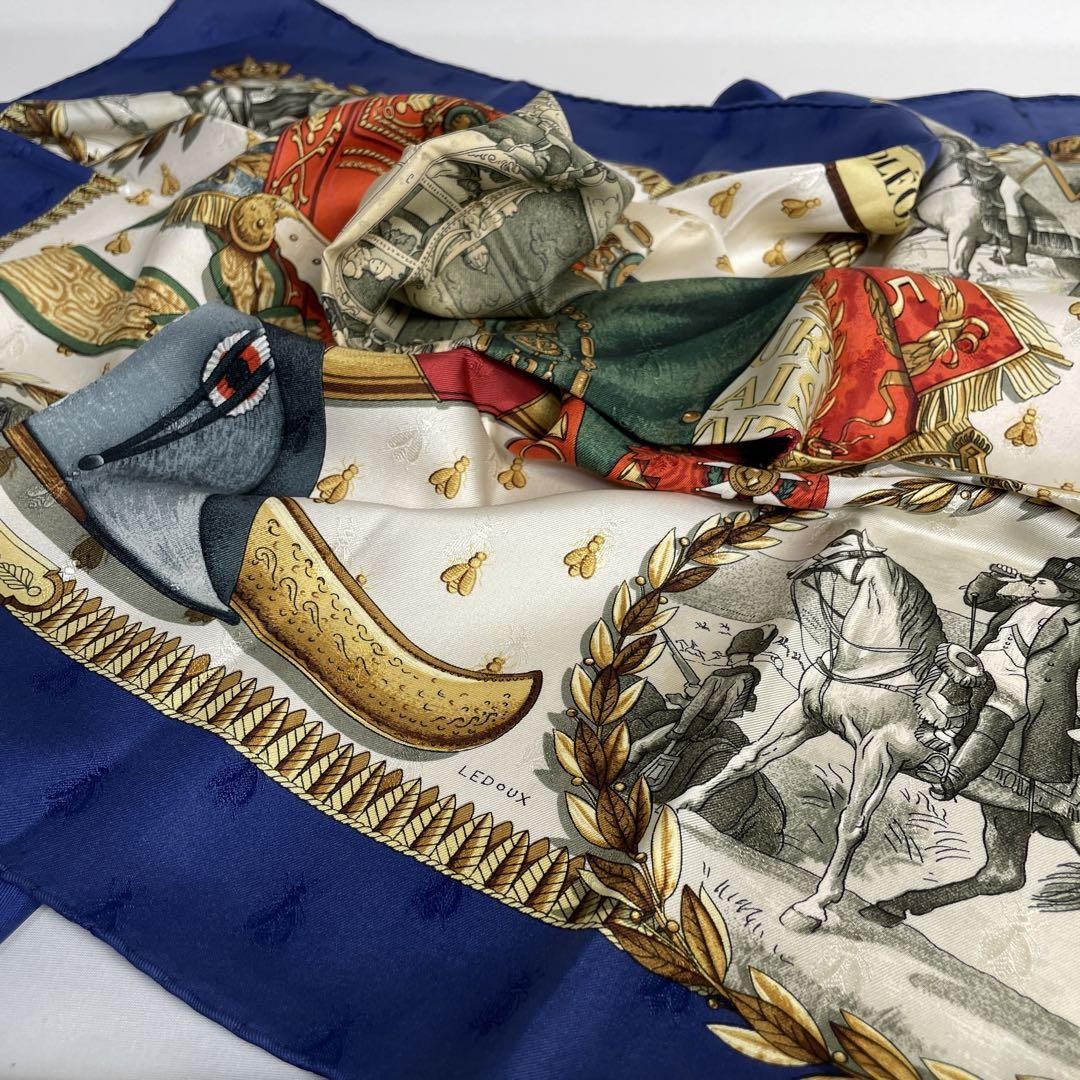 Hermes Carre 90 Scarf Navy Blue Multicolor Silk Japan 2504-16