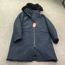 The Arrivals NYC Parka Coat Mens Large Navy Blue Down Hooded Faux Fur Winter